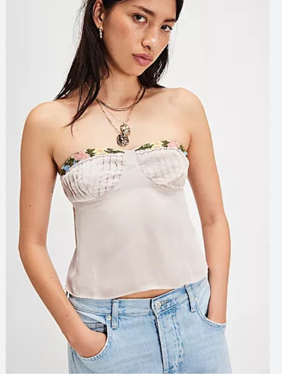 Free People Tops - FREE PEOPLE Ember Glow Tube Top Ivory Embroidered Flower trim Pintuck Going Out